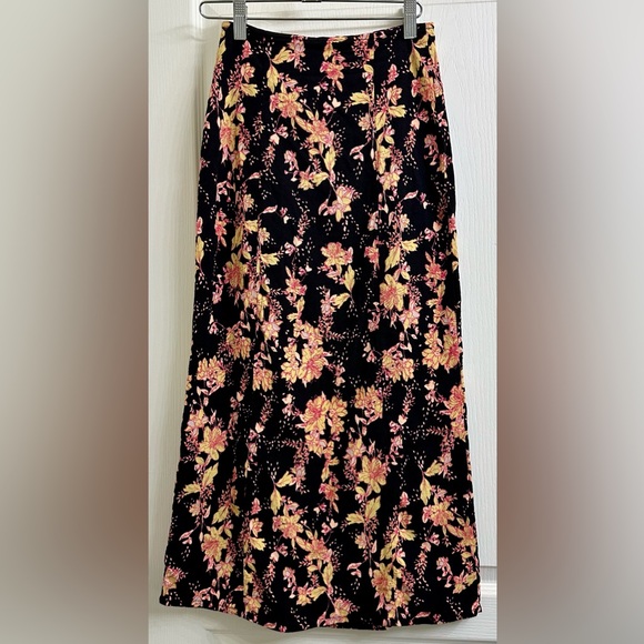 Free People Retro Love Black Floral Print Button Front Midi Skirt - Picture 6 of 11